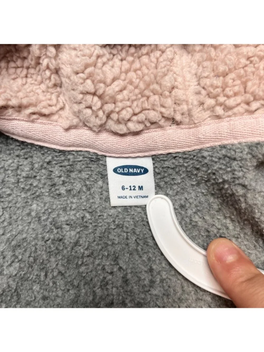 Old Navy Baby Bear Critter Hooded Fleece Zip-Up Bodysuit 6-12 Months Gray & Pink